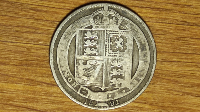 Anglia / Marea Britanie -moneda argint sterling- 1 shilling 1891 rara - Victoria
