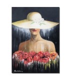 Cumpara ieftin Tablou tanara cu palarie pictat manual, Eleganta, 70x50cm ulei pe panza, gata de agatat pe perete