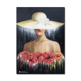 Tablou tanara cu palarie pictat manual, Eleganta, 70x50cm ulei pe panza, gata de agatat pe perete