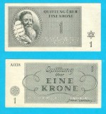 Bancnotă Lagăr Concentrare Theresienstadt: Boemia Moravia 1 Krone 1943 aUNC- serie: A038