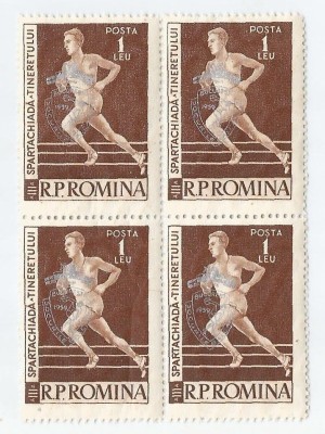 |Romania, LP 479/1959, A VIII-a editie a Jocurilor Balcanice (supratipar), bloc 4, MNH foto