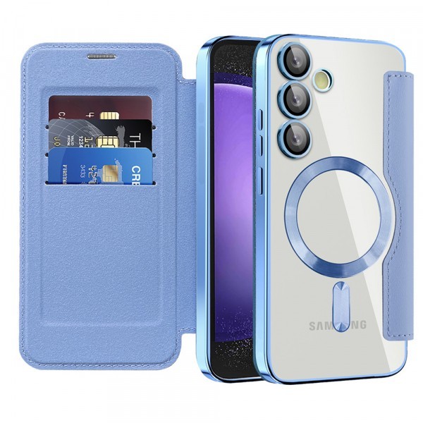 Husa MagSafe pentru Samsung Galaxy S23 FE S711, Techsuit, SmartMag Book, Bleu