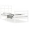 Cadru de pat cu tablie single mic, alb, lemn masiv