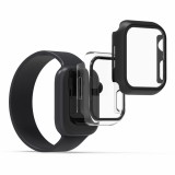 Cumpara ieftin Set 2 Huse pentru Apple Watch 7 (41mm), kwmobile, Sticla securizata, Negru / Transparent, 56540.01