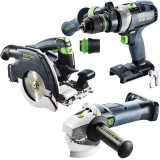 Festool HKC 55 50 EBI-Plus-SCA + TPC 18/4 I-Basic + AGC 18-125 EB-Basic - Fierastrau circular 18 V + Masina de gaurit si insurubat cu percutie 18 V +
