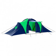 Cort camping din material textil, 9 persoane, albastru și verde