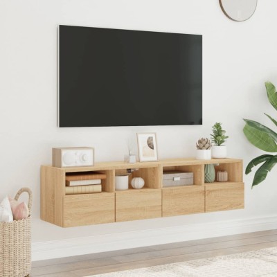 vidaXL Comode TV de perete, 2 buc., stejar sonoma, 60x30x30 cm, lemn foto