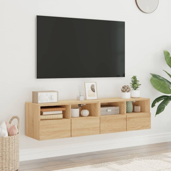vidaXL Comode TV de perete, 2 buc., stejar sonoma, 60x30x30 cm, lemn