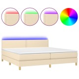 Cumpara ieftin Pat cu arcuri, saltea si LED, crem, 200x200 cm, textil