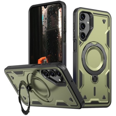 Husa military armour cu inel metalic, ALC MOBILE, compatibila cu Samsung Galaxy S24 Plus, Verde foto