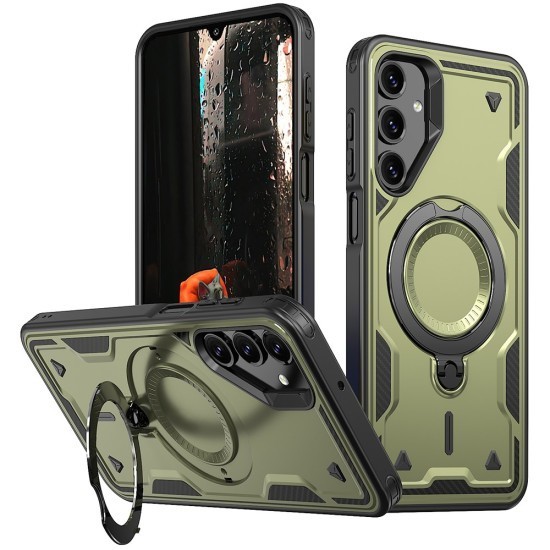 Husa military armour cu inel metalic, ALC MOBILE, compatibila cu Samsung Galaxy S24 Plus, Verde