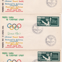 1961 Exil Romania, 3 FDC Olimpiada Roma 1960, serie ndt, Emisiunea 23 tip B