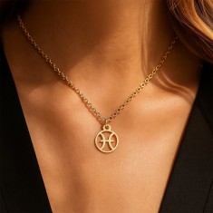 Pesti, Lantisor auriu cu pandantiv zodiac, bijuterie inox cu semne zodiacale pentru dama si barbati