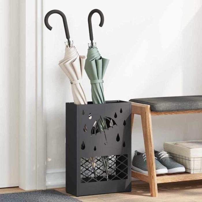 vidaXL Suport pentru umbrele cu depozitare Negru 28 x 12 x 41 cm Oțel