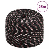 VidaXL Fr&acirc;nghie de barcă, negru, 10 mm, 25 m, polipropilenă