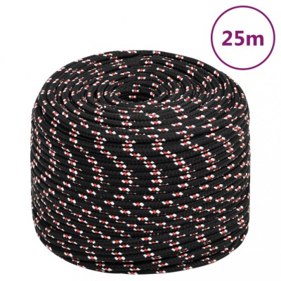 vidaXL Fr&amp;acirc;nghie de barcă, negru, 10 mm, 25 m, polipropilenă foto