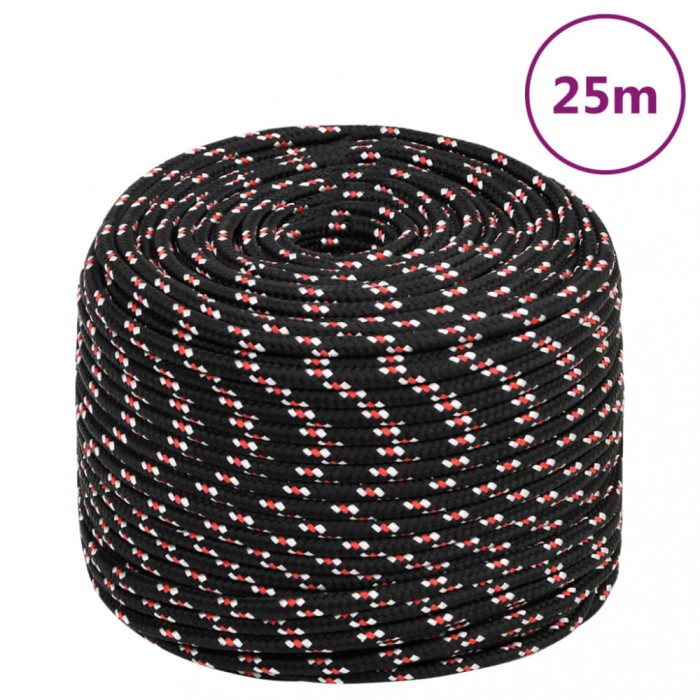 vidaXL Fr&acirc;nghie de barcă, negru, 10 mm, 25 m, polipropilenă