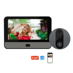Vizor Inteligent Cu Ecran De 5 Inchi, CRISTALIS SALE&trade;, Wireless Tuya Smart/ Smart Life, 1080P Full HD, Vedere Nocturna, Suport Micro SD, Inregistrare