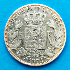 BELGIA 5 FRANCI 1875 ARGINT STARE EXCELENTA P