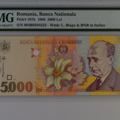 5.000 lei 1998 gradata PMG 66 EPQ Gem Unc BNR ITALIC