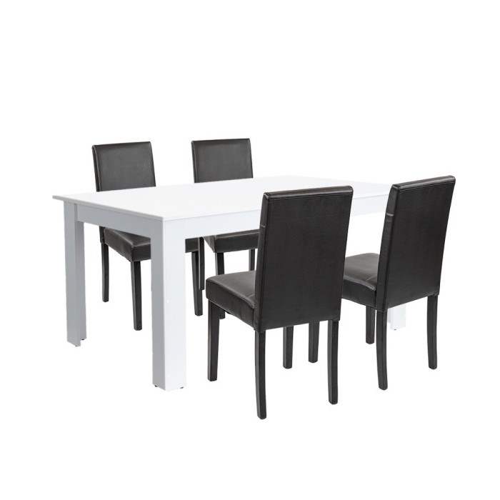 Set de masă Leon 4+1 alb-negru