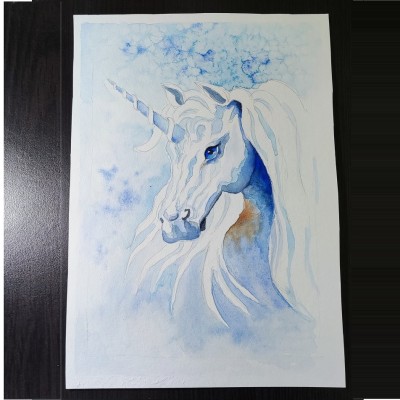 E128. Tablou, Alt Unicorn, realizat in acuarela pe hartie, neinramat, 25x35cm foto