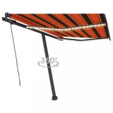 vidaXL Copertină automată senzor v&acirc;nt&amp;LED, portocaliu&amp;/maro 350x250 cm