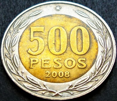 Moneda exotica bimetal 500 PESOS - CHILE, anul 2008 * cod 1732 A foto