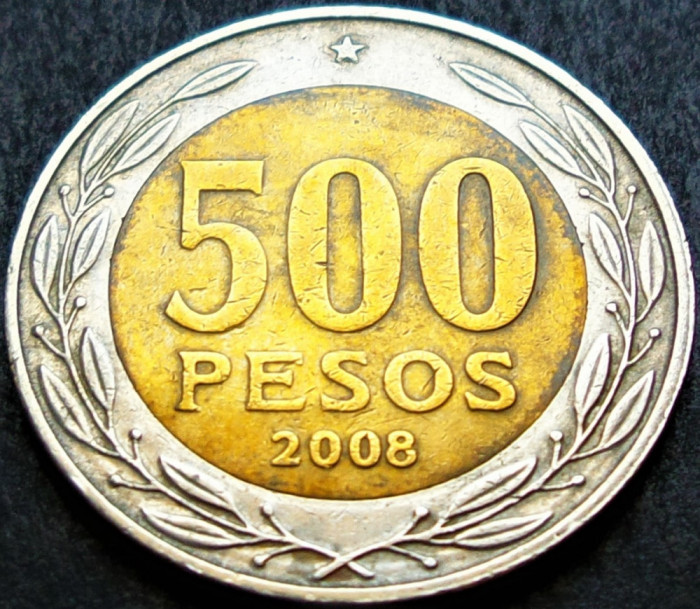 Moneda exotica bimetal 500 PESOS - CHILE, anul 2008 * cod 1732 A