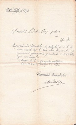 A3853N Certificat de membru &amp;icirc;n comisia permanentă comitatensă a Zarandului semnat olograf de Iosif Hodoș, 1872, Baia de Criș foto
