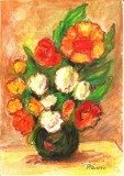 E107. Tablou, reinterpretare dupa Tonitza, acuarela, neinramat, 21x29 cm, Flori, Impresionism, RavariuArt