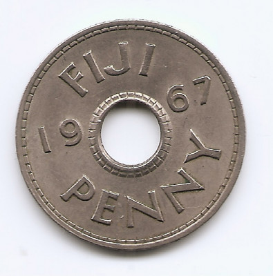 Fiji 1 penny 1967 - Elizabeth II - Cupru-nichel, B11, 26 mm KM-21 (2) foto