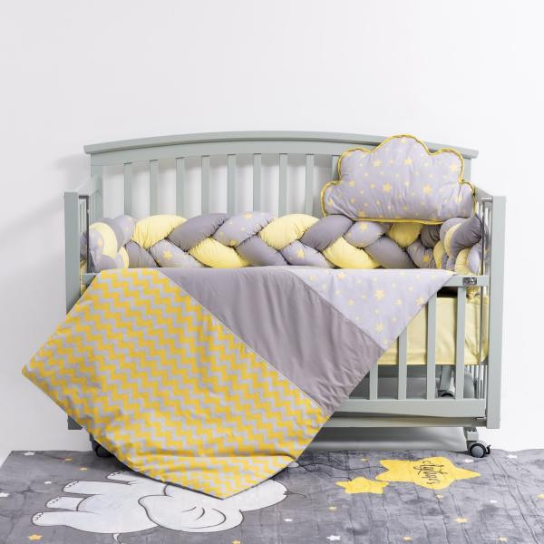 Lenjerie MyKids 6 piese Gray-Yellow fara baldachin 120x60 cm GreatGoods Plaything