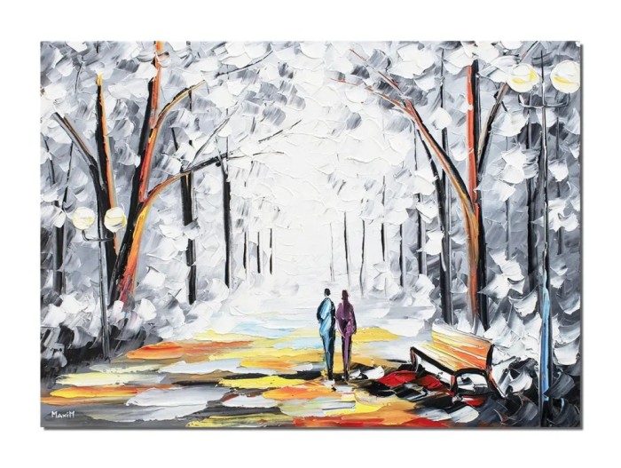 Tablou stilizat pictat manual, Noi doi pe aleea vietii, 70x50cm ulei pe panza