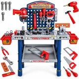 Cumpara ieftin Banc de lucru cu scule pentru copii, bormasina electrica, menghina, 55 piese, 75x69x26.5 cm