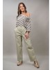 Pantaloni Bumbac Dama Kaki M-L Elastic Talie Bacio Italia Negru Mustar FashionLand