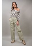 Cumpara ieftin Pantaloni Bumbac Dama Kaki M-L Elastic Talie Bacio Italia Negru Mustar FashionLand