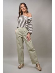 PANTALONI BUMBAC CU ELASTIC IN TALIE BACIO Kaki M-L