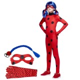 Cumpara ieftin Costum Buburuza Copii IdeallStore&reg; 7-9 Ani, Combinezon + Accesorii: Mască, Coadă, Mănuși, Roșu