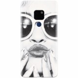 Husa silicon pentru Huawei Mate 20, Black And White Portrait Blonde Model In Fashion Sunglasses