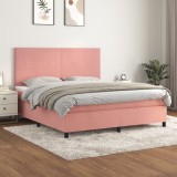 Cumpara ieftin Pat box spring cu saltea, roz, 180x200 cm, catifea
