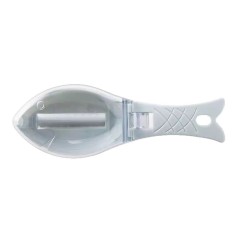 Curatator de solzi de peste, flippy, manual, forma peste, cu compartiment de colectare, din plastic, 15.5x5.5 cm, alb