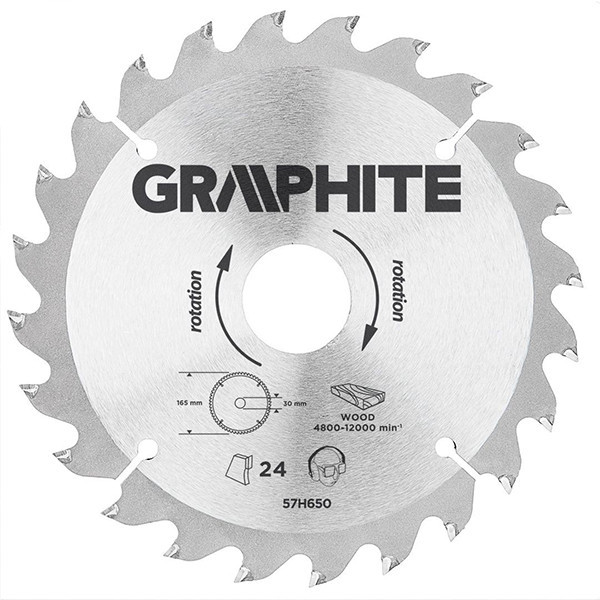 Panza ferastrau circular 24 dinti varfuri HM 165x30mm GRAPHITE 57H650 HardWork ToolsRange