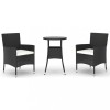 Set bistro de gradina cu perne, 3 piese, negru, poliratan