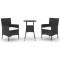 Set bistro de gradina cu perne, 3 piese, negru, poliratan