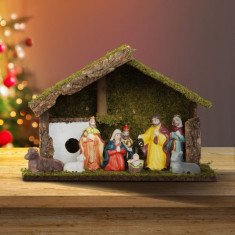Decorațiune de masă de Crăciun - Betleem - ceramică și lemn - 30 x 10 x 20 cm
