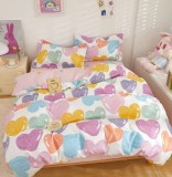 Cumpara ieftin Lenjerie De Pat Fineti Xf032, Bumbac, 4 Piese, Fara Elastic, Imprimeu, Roz