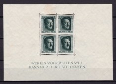 ✅ (S38) Germania Reich 1937 &quot; Aniversare Adolf Hitler-48 de ani&quot; serie Mi.646 in bloc/colita 7 ,cute la colturi/mici pete - vezi foto , cota 70 Є MNH
