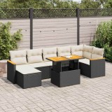 VidaXL Set mobilier grădină perne 8 piese negru, poliratan/lemn acacia