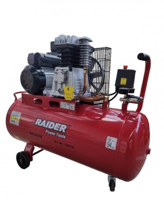 Compresor de aer pe curea cu 2 pistoane RD-AC18, 100 l, 2.2 kW, 320 l / min, Raider 120118 foto
